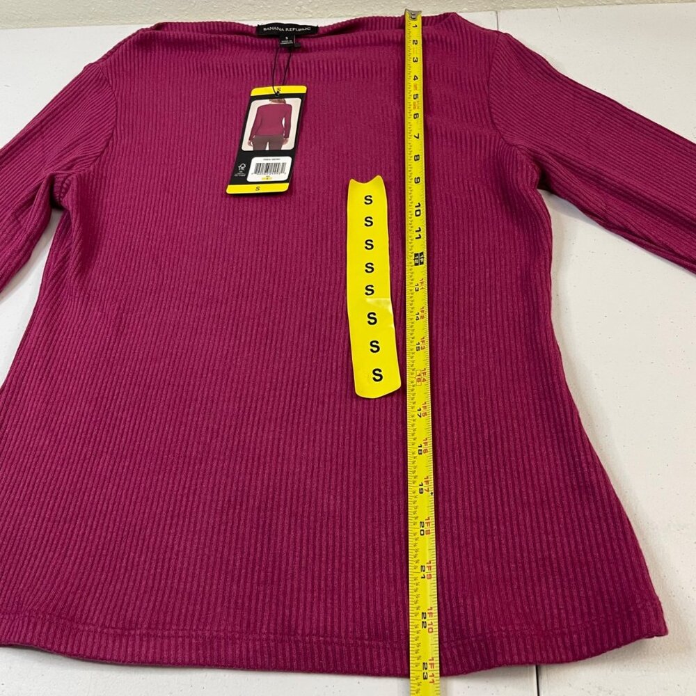 Banana Republic Womens Small Ribbed Knit Top Red Long Sleeve Boat Neck NWT - Picture 9 of 11